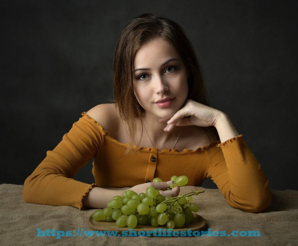 girl, grapes, beauty