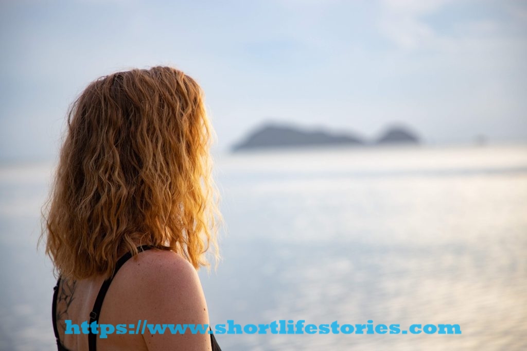 woman, blond, lake